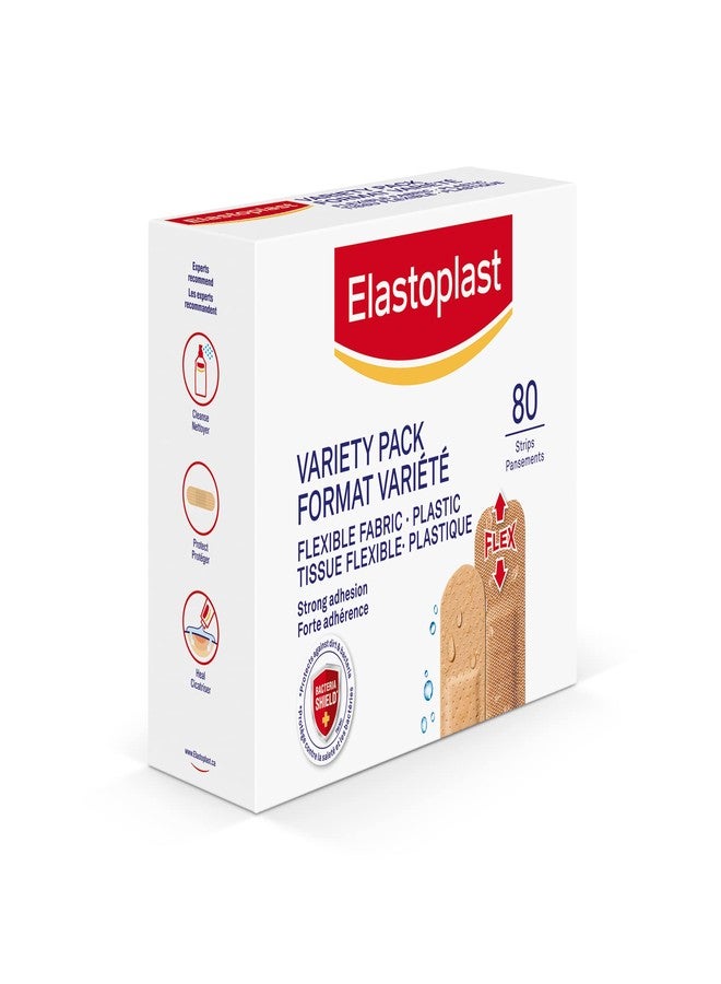 ELASTOPLAST Fabric and Plastic Adhesive Bandages Variety Pack (80 Strips), Flexible & Water-Resistant Bandage with All-Around Adhesion, Ideal for First Aid Kit (Imported from Canada) - Image 2